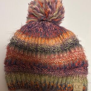 Multicolor Knit Pom-Pom Hat